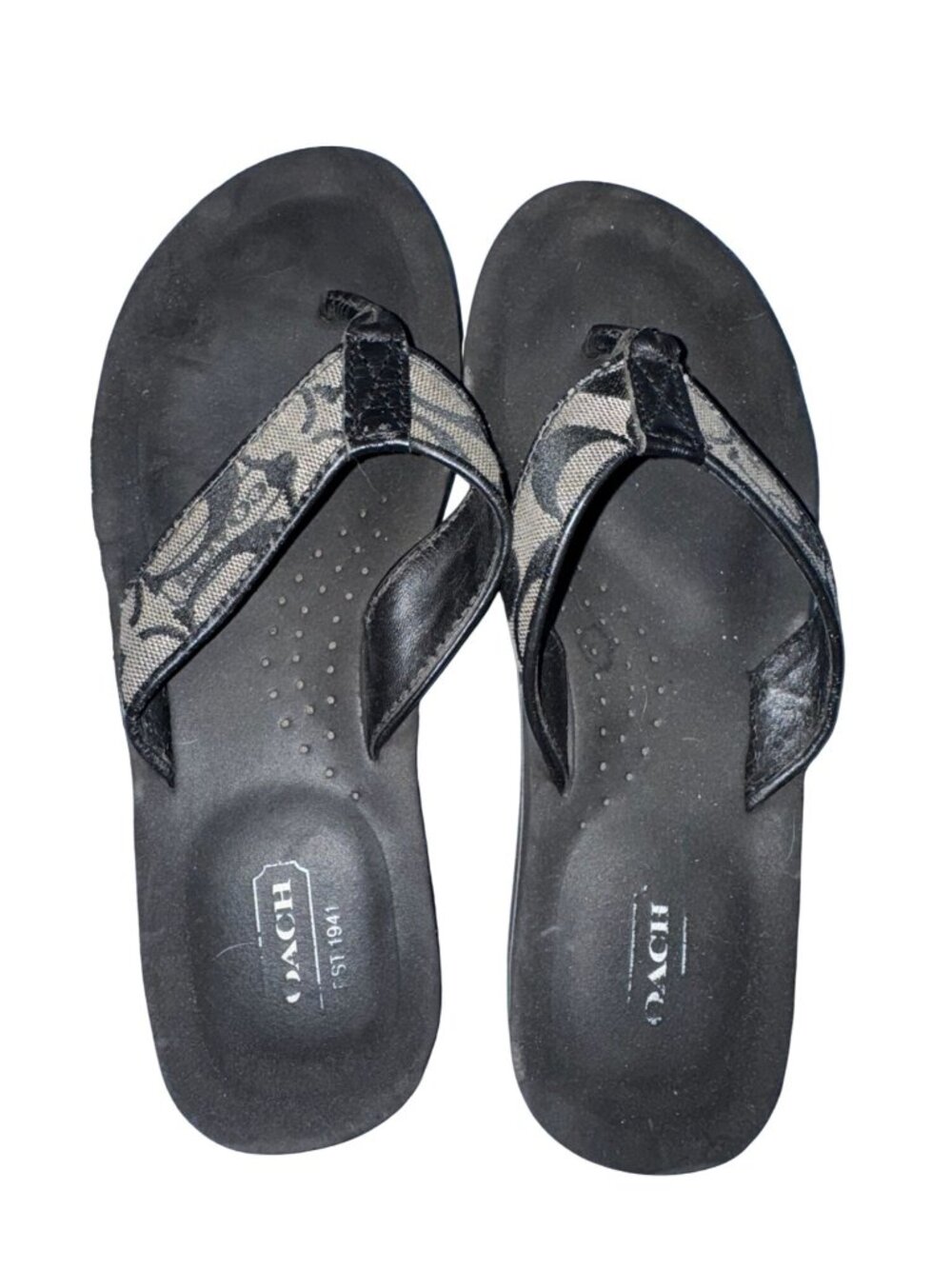 Coach Womens Jolie Sandals Size 5.5B Black Monogram Canvas & Leather Flip Flops